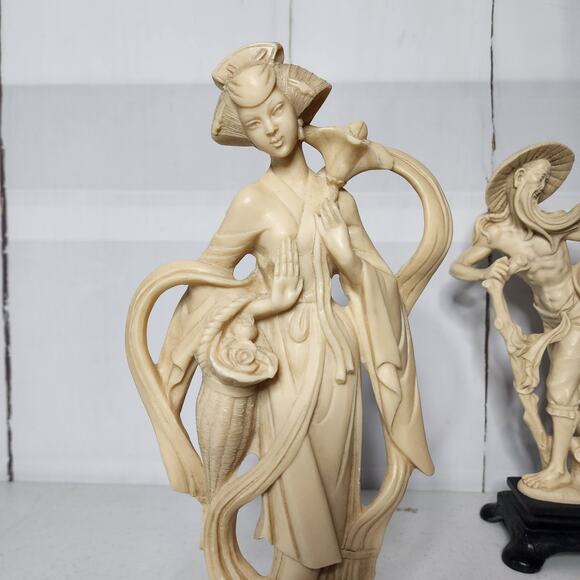 Vintage Santini Asian Imperial Couple Floral Fruit Alabaster Sculptures - Picture 4 of 13